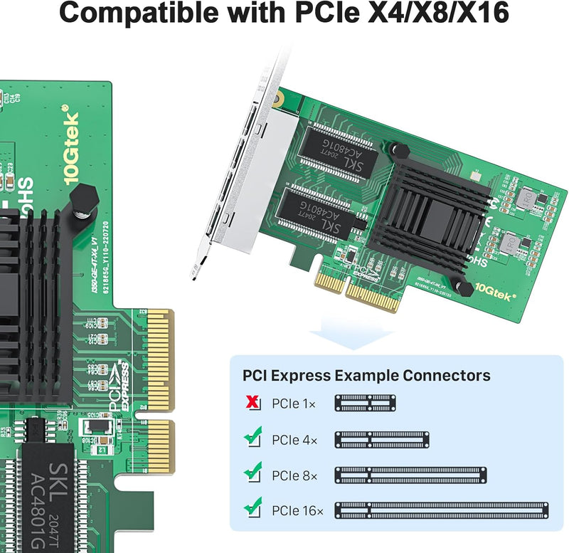 10Gtek® 1000Mbps Gigabit Ethernet Converged Network Adapter (NIC) | mit Intel 350 Chip | Ethernet PC