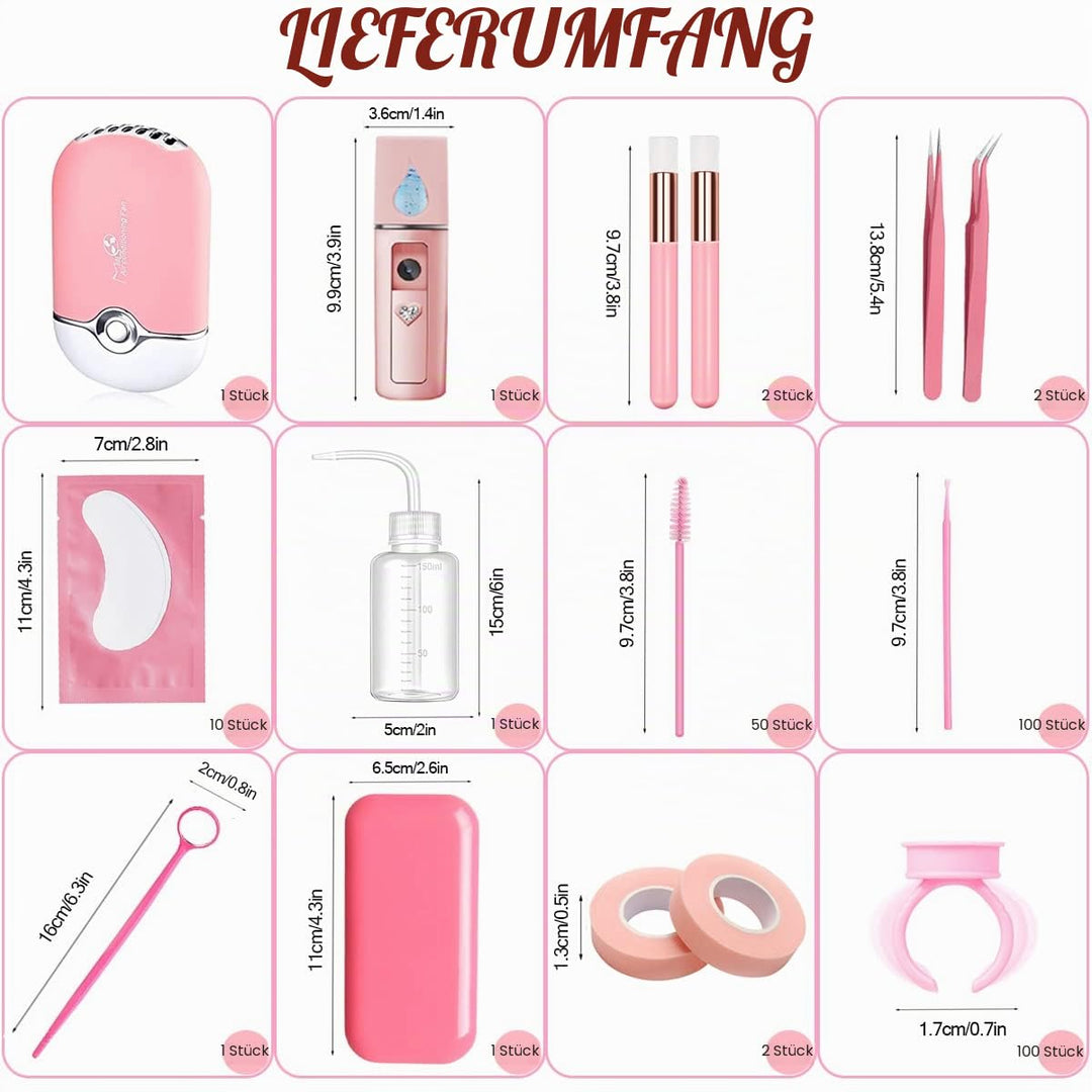 Wimpernverlängerung Set Professionell Lash Extension Kit USB Wimpern Föhn Nano Mist Sprayer Eye Gel