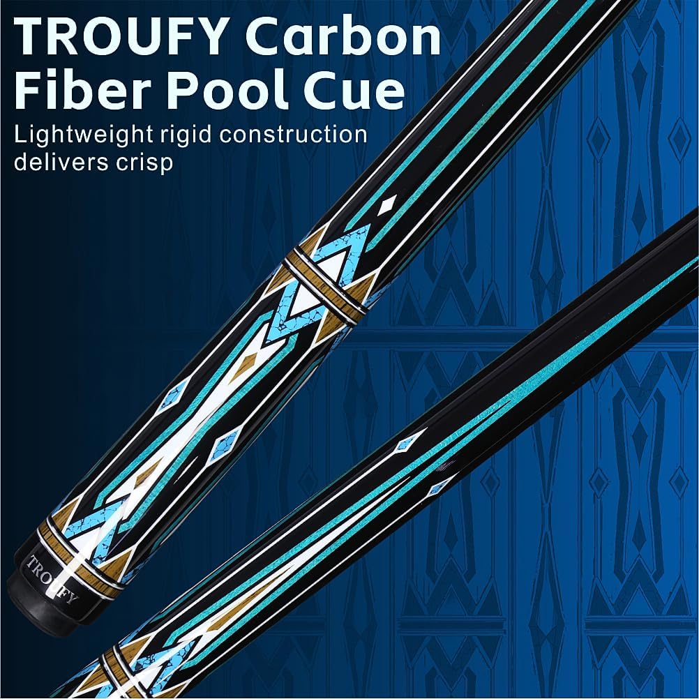 Carbon Fiber Pool Cue 12.5mm Tip 3/8x8 Joint Billiard Stick with Extension,Professional Cue Stick wi