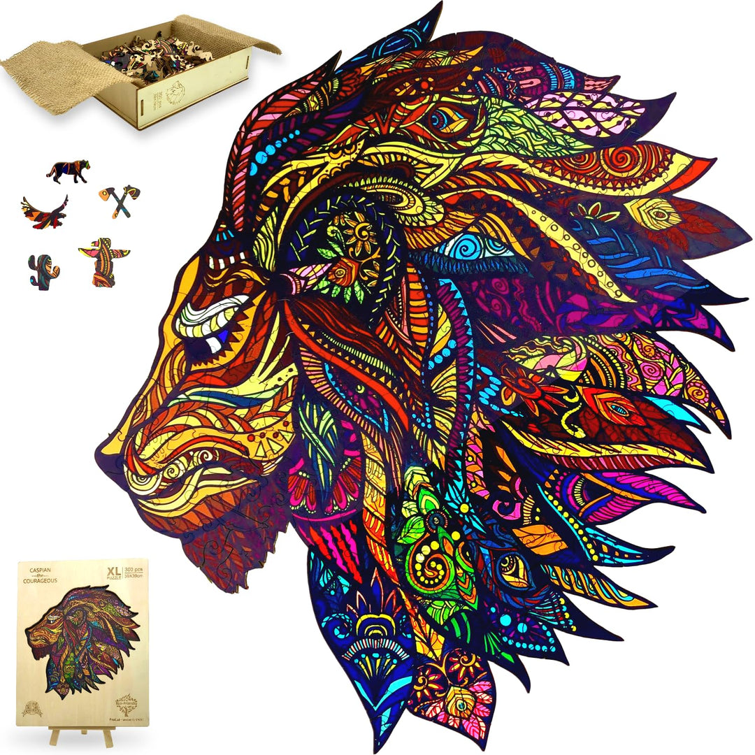 Holzpuzzle XL 300 Teile (39x39cm) - Löwe Holz Puzzle für Erwachsene in Geschenkbox von The Puzzled T