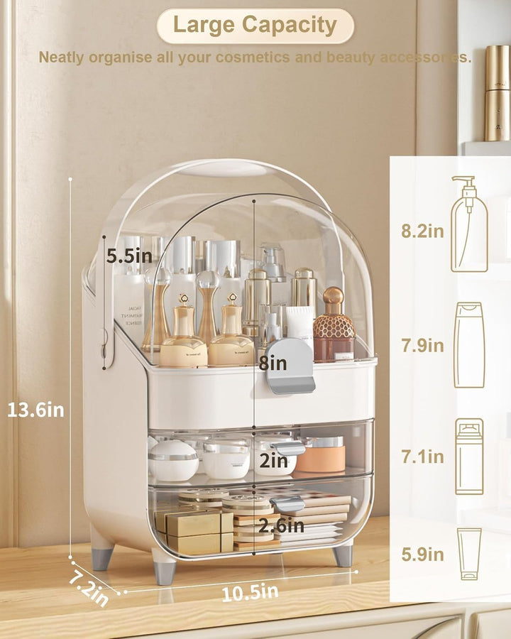Makeup-Organizer mit Deckel & Schubladen – Kosmetik-Vitrine & Hautpflege-Aufbewahrung mit Staubschut