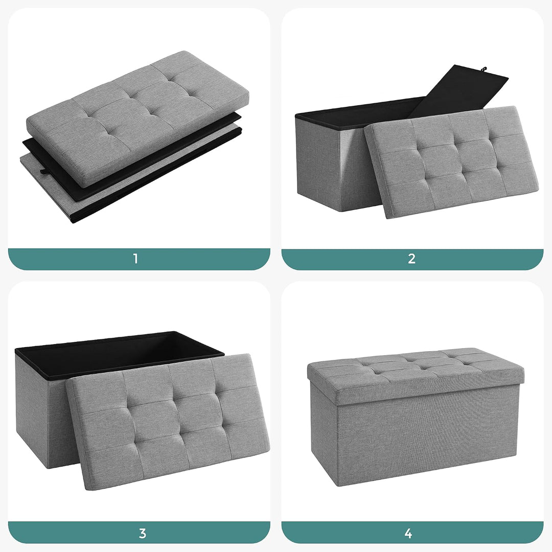 SONGMICS 76 cm Sitzbank mit Stauraum, 2er Set, klappbare Sitztruhe, Aufbewahrungsbox, Fussbank, hell