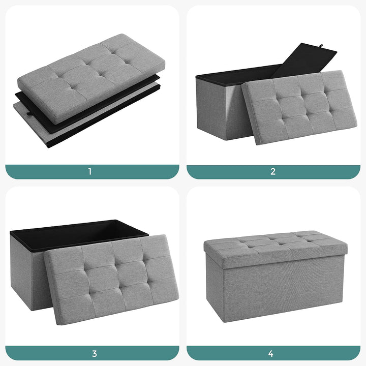 SONGMICS 76 cm Sitzbank mit Stauraum, 2er Set, klappbare Sitztruhe, Aufbewahrungsbox, Fussbank, hell