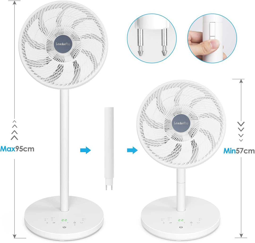 DC Motor Standventilator - Ventilator Leise 20dB 3D Oszillierend mit Fernbedienung/Höhe 92cm/6,8m/s/