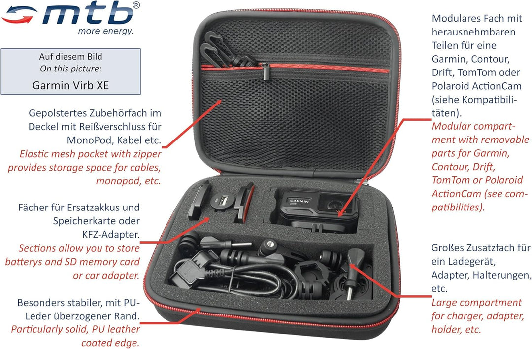 mtb more energy® Schutztasche XL für Garmin Virb Elite, X, XE/Contour Roam 3 / Ghost-S/Tomtom Bandit