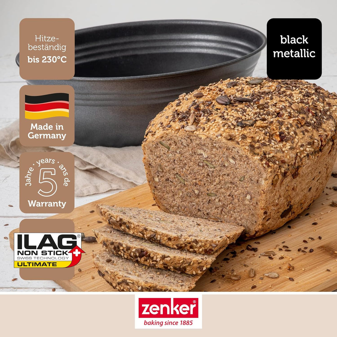 Zenker Brotform oval BLACK METALLIC, Brotbackform & Pollerbrot-Springform – Runde Brotform als Zubeh