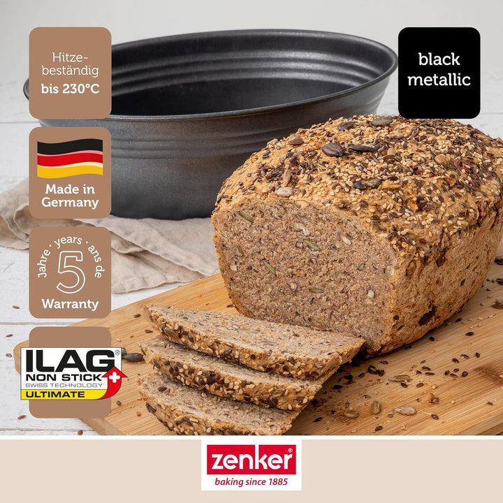 Zenker Brotform oval BLACK METALLIC, Brotbackform & Pollerbrot-Springform – Runde Brotform als Zubeh