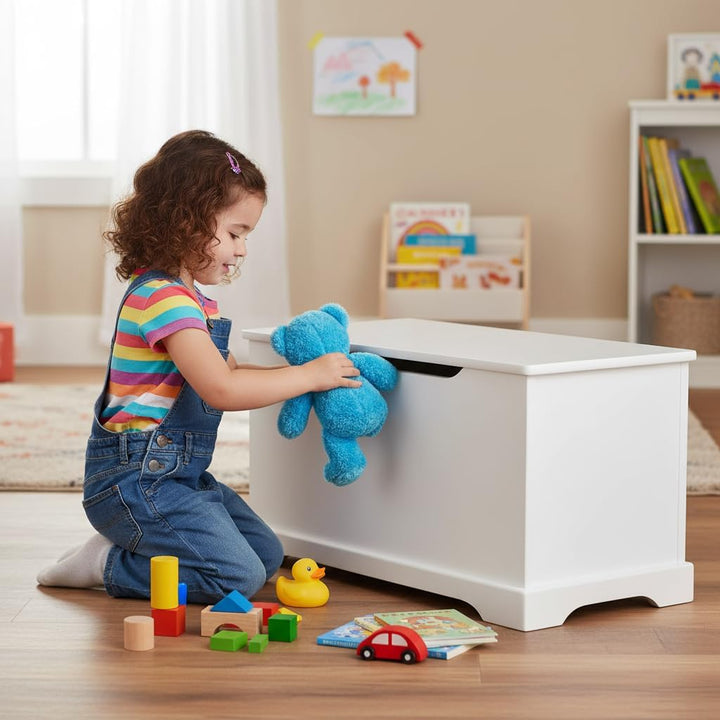 Leomark Kindertruhenbank Weiss aus Holz, Kinderbank Sitzbank Spielzeugtruhe, Weiss