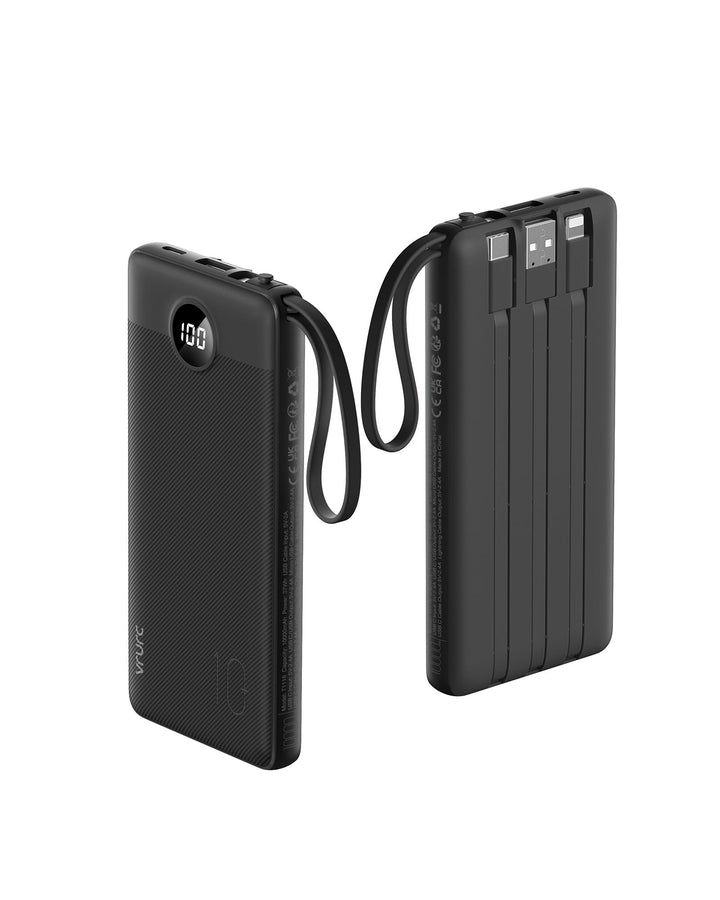 VRURC Power Bank mit 4 Kabel 10000mAh Powerbank Tragbares Ladegerät USB C Externer Handyakkus LED Di