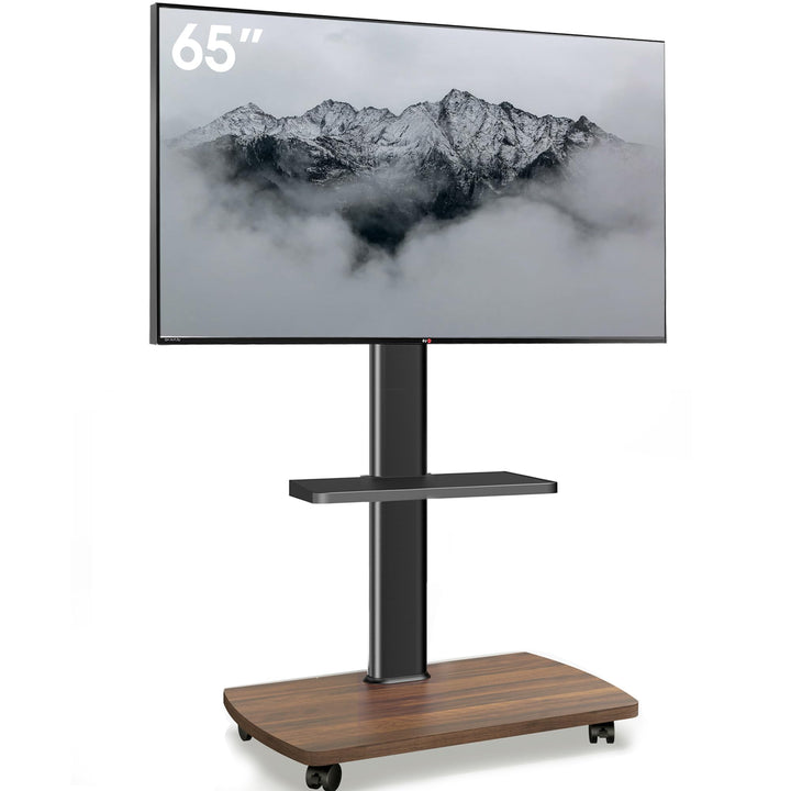 AOKCOS TV Ständer Rollbar mit Holzablage Regal, Fernsehständer auf Rollen für 32-65 Zoll Fernseher,