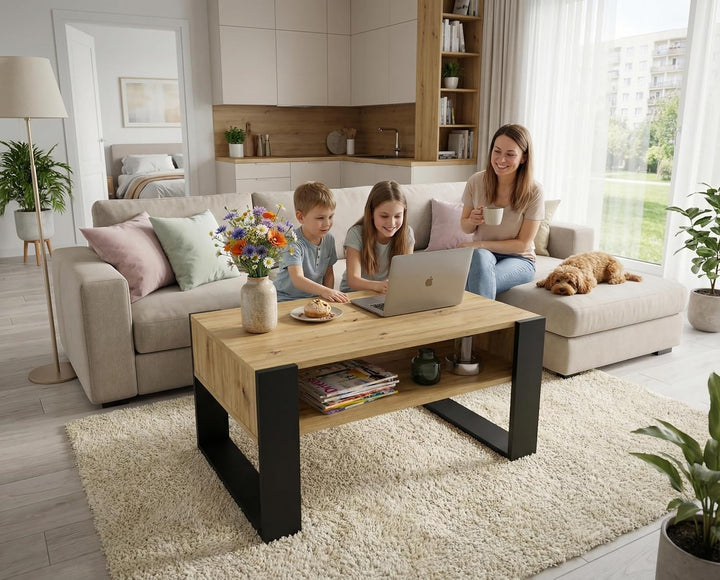 Couchtisch 92×53.6 cm – Wohnzimmertisch aus Holzwerkstoff, Stabiler & moderner Kaffeetisch mit zusät