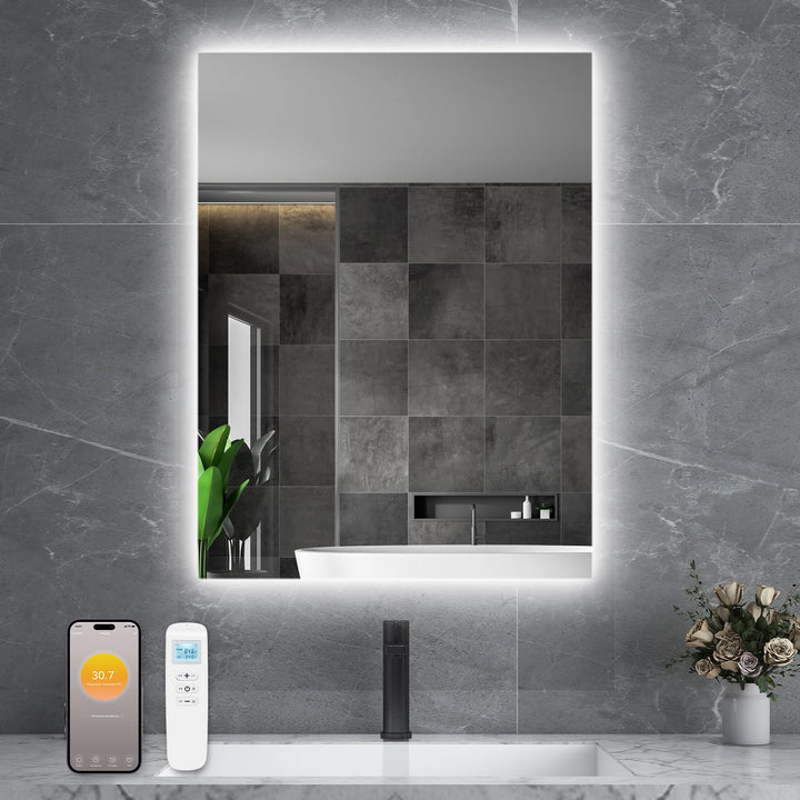 Infrarotheizung Spiegel mit Thermostat 450 Watt - Spiegelheizung Infrarot mit LED Beleuchtung Licht