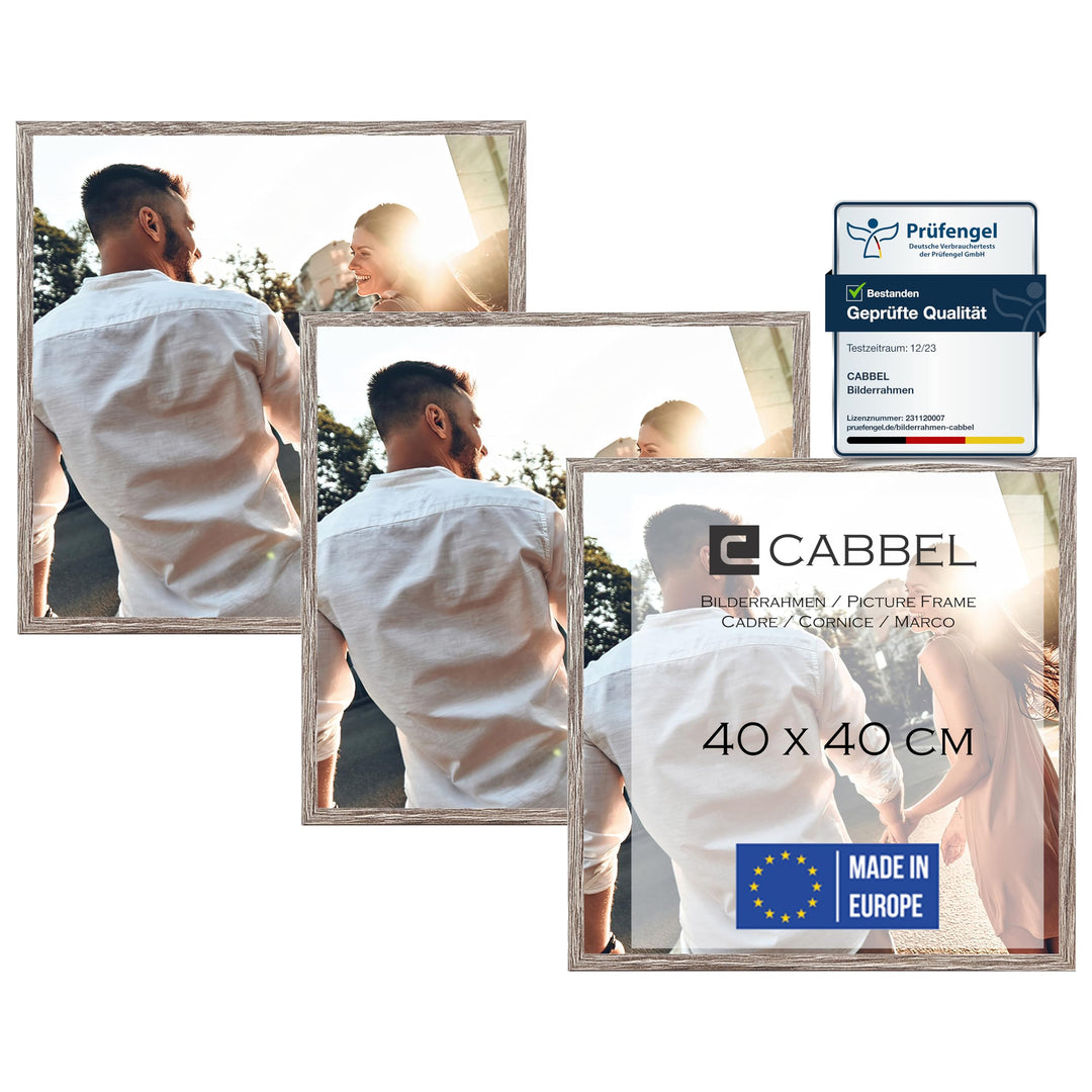 CABBEL Dreierpack (3 Stk.) Bilderrahmen 40x40 cm MDF Holz-Rahmen in Eiche Dunkel | mit bruchsicherem