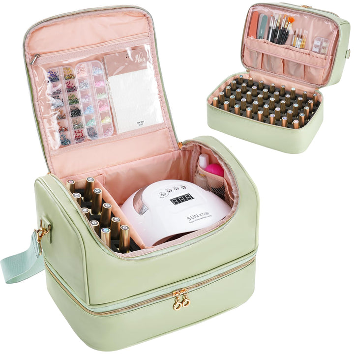 Uross Nagellack Organizer für 50 Nagellackflaschen und 1 LED-Nagellampe, Nagellack Aufbewahrung Tasc