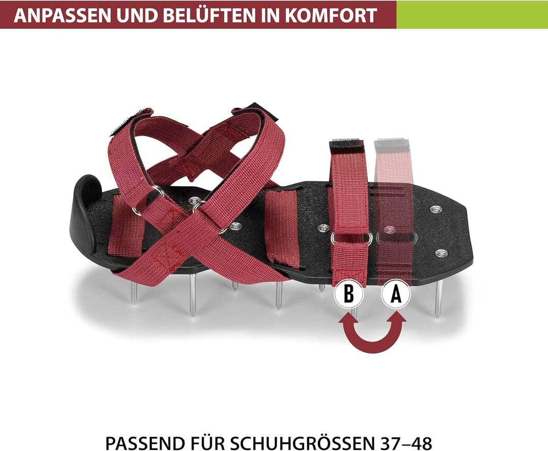 Rasenlüfter-Schuhe – vormontierte Nagelschuhe mit Klettverschluss – Gartenschuhe zum effektiven Belü