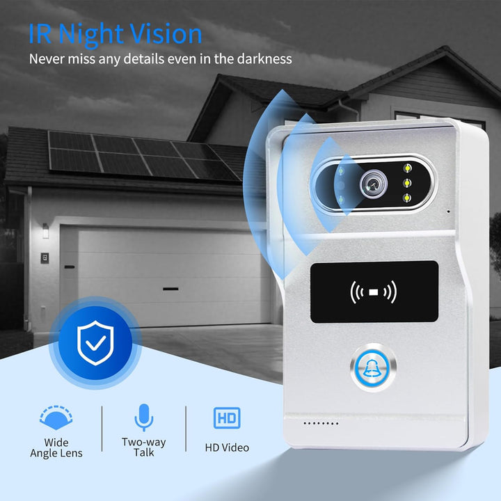 2 Draht WLAN Kabellose Video Türsprechanlage, 1080P HD 7 Zoll Touchscreen Video Intercom System für