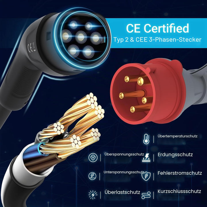 Tera EV Ladegerät Smart APP mit 32A Typ 2 22kW oder 11kW Heim Ladestation 400V CE & TÜV Wallbox 7m L
