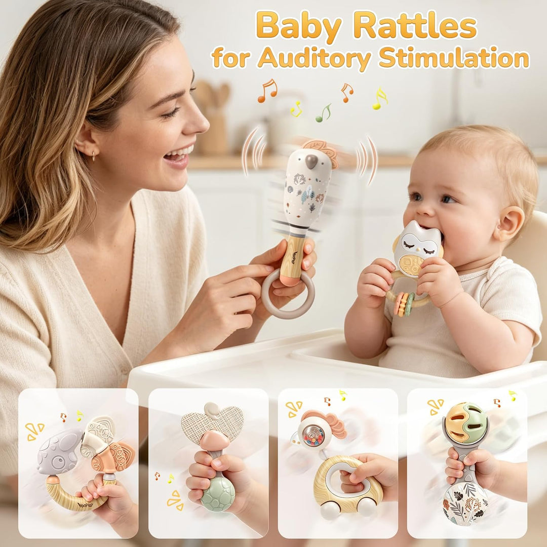 Baby Rassel Sensorik Beissring Baby Erstausstattung Neugeborene Zahnungshilfe Babyspielzeug 0-6 Mona