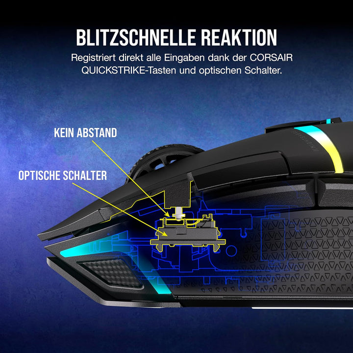 Corsair NIGHTSABRE RGB Wireless Gaming-Maus Für FPS, MOBA - 26.000 DPI - 11 Programmierbare Tasten -