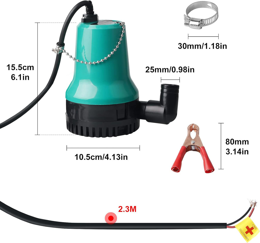 SWAWIS Tauchpumpe Schmutzwasserpumpe DC 12V 50W 4200L/H Tauchwasserpumpe Wasserpumpe 2,3m Leitung Mi