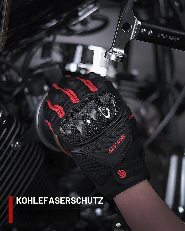 BORLENI Motorradhandschuhe Atmungsaktive Motorradhandschuhe Leder Vollfinger Knöchelschutzpolster To