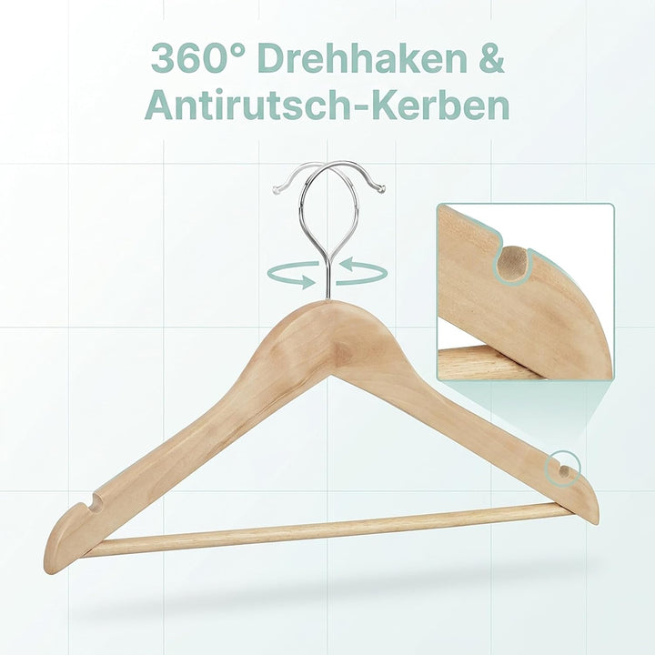 Relaxdays Kleiderbügel Set, 24 Hosenbügel aus Holz, Garderobenbügel, Haken 360° drehbar, HxB: 22,5x4
