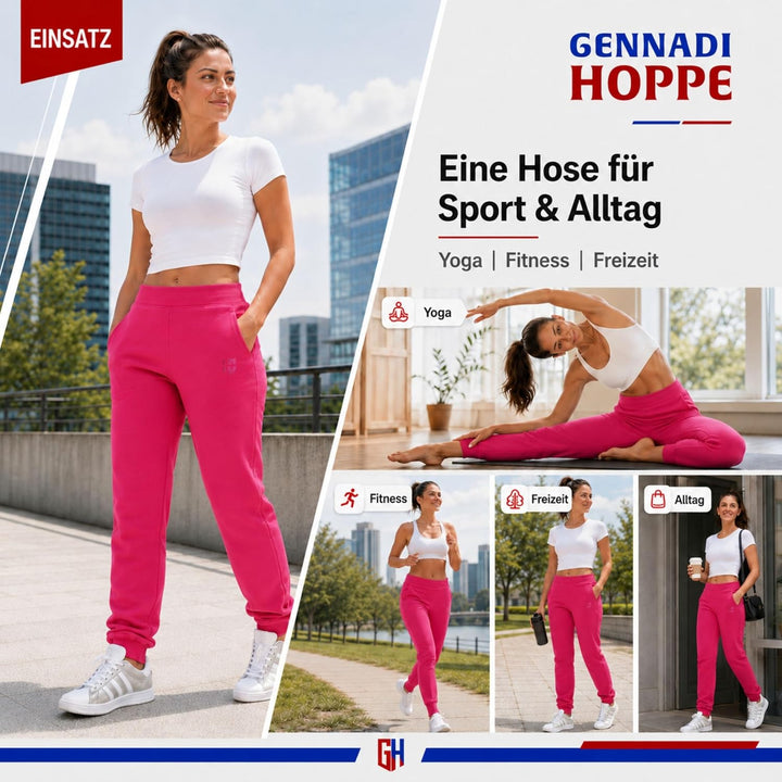 Gennadi Hoppe Damen Jogginghose Trainingshose Sweat Pants Sporthose Fitness Hose XS Purpur-pink, XS