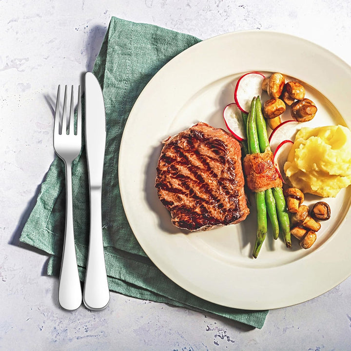 Herogo Steakbesteck Set, 24-teilig Edelstahl Tafelmesser und Tafelgabeln für 12 Personen, Silber Piz