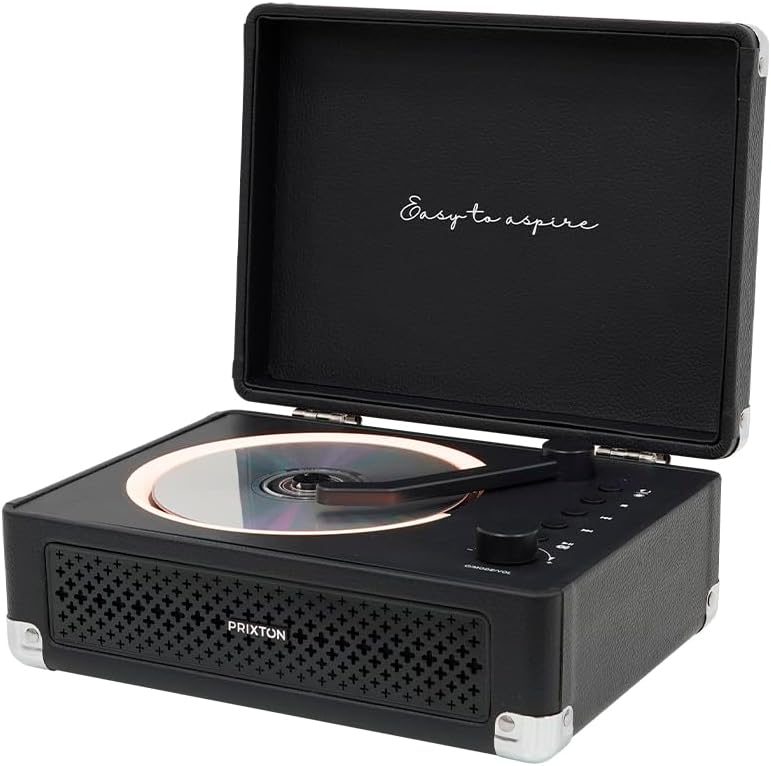 PRIXTON Tragbarer CD-Player mit Bluetooth, FM-Radio und AUX, 6W Lautsprecher (2x3W), Kompatibel mit