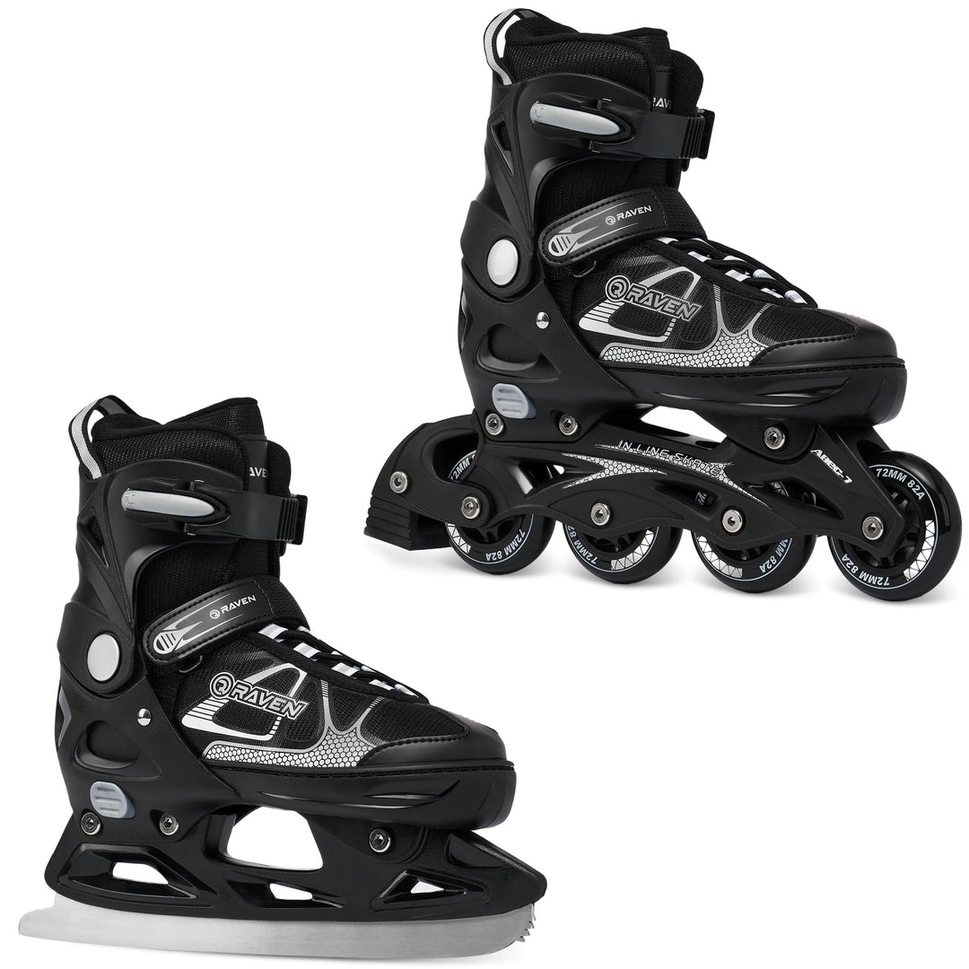 RAVEN 2in1 Schlittschuhe Inline Skates Inliner für Kinder und Erwachsene verstellbar 37-40 (23,5-26c