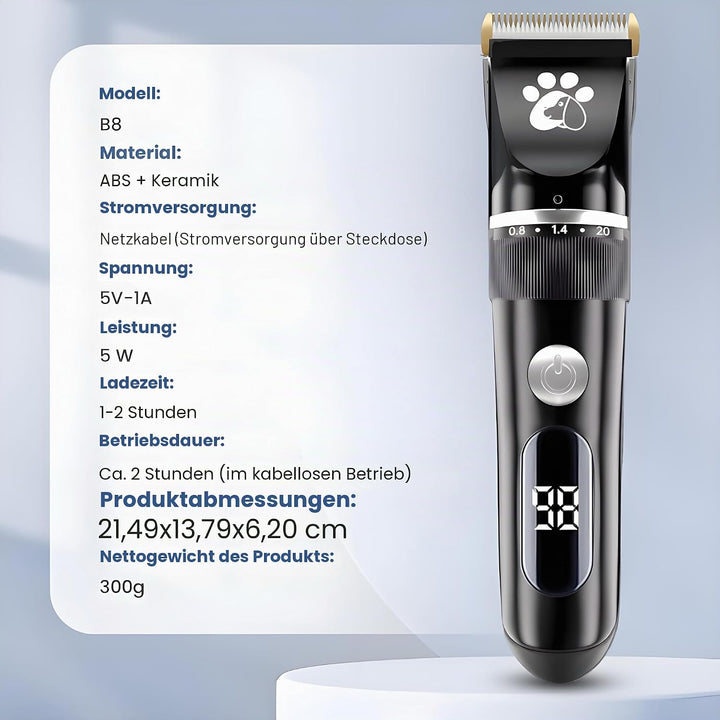 Hundeschermaschine, Hundepflegeset, 2-Gang-Geräuscharmes IPX5-wasserdichtes LED-Display, professione