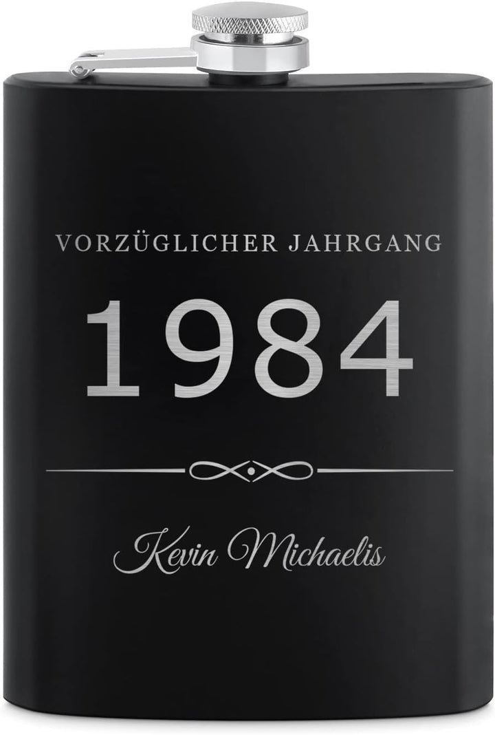 Maverton Flachmann Set 200 ml mit Gravur - Taschenflasche + 4 Schnapsgläsern 20 ml mit Trichter - Br