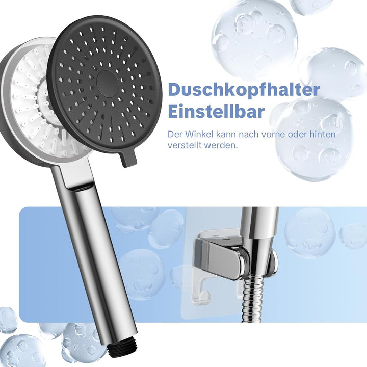 OFFO Filter Duschkopf mit Schlauch 1,6m und halterung, 90mm Duschbrause mit Kalkfilter und 3 Strahla