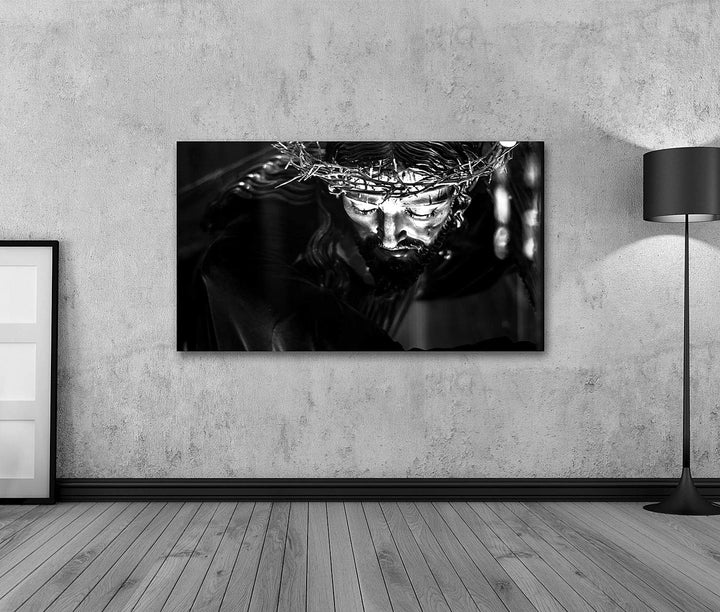 islandburner Bild auf Leinwand Jesus Christus Schwarz Weiss Bilder Wandbilder Poster Leinwand 100x57