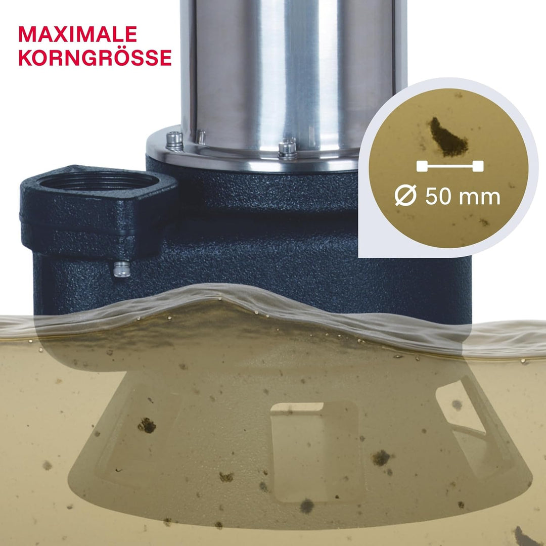 T.I.P. Schmutzwasser Tauchpumpe - Baupumpe Edelstahl (36.000l/h Fördermenge, 14m Förderhöhe, 50mm Ko