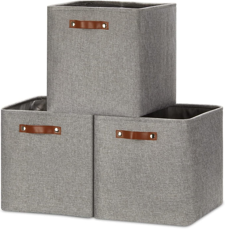 Mangata Collapsible Storage Cube Boxen, 25CM Cube Leinen gewebtes Gewebe Lagerung Körbe mit Leder Gr