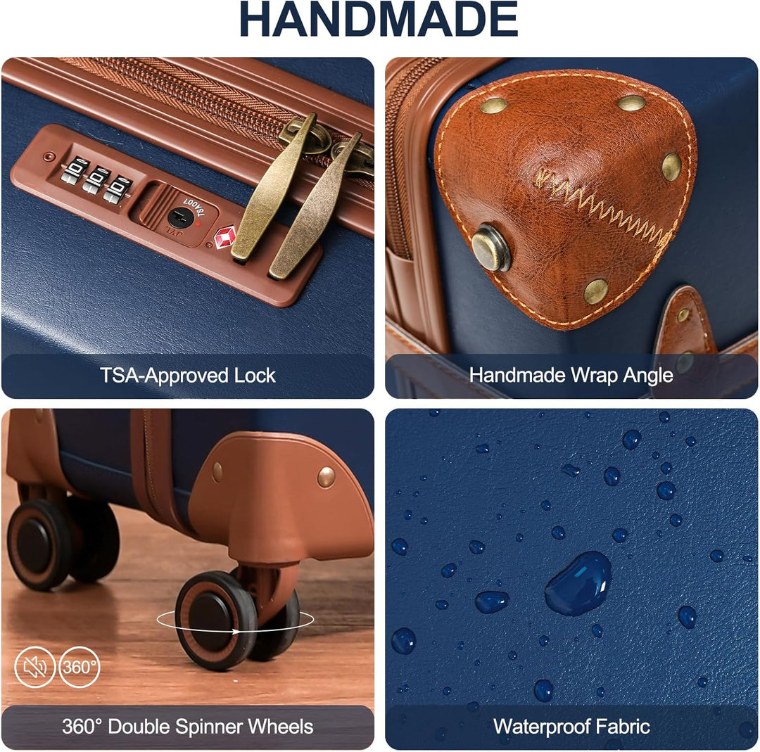 Urecity Vintage Reisekoffer Set 4 Teilig Leicht Retro Lederkoffer Hartschale Trolley Handgepäck Sets