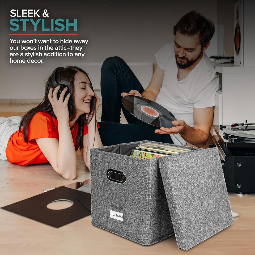 Vinyl-Platten-Aufbewahrungsbox,Vinyl Schallplattenboxen Mit Deckel Und Griffen,Stapelbarer Tragbarer