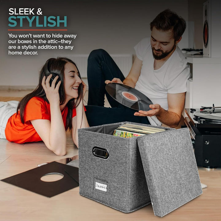 Vinyl-Platten-Aufbewahrungsbox,Vinyl Schallplattenboxen Mit Deckel Und Griffen,Stapelbarer Tragbarer