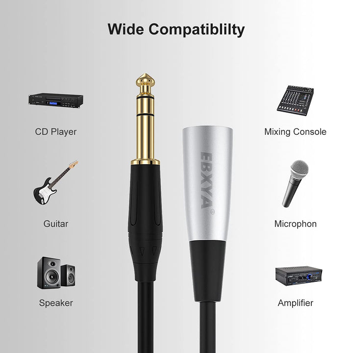 EBXYA XLR auf 6,35 mm Klinke Kabel 1m symmetrisch (3-Pin XLR zu 3-Pol TRS Stereo) für Mikrofon - 2er