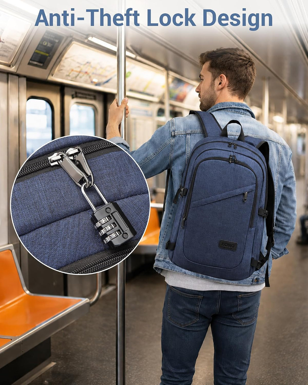 KONO Laptop Rucksack für Herren und Damen, Wasserdichter und Diebstahlsicher Business Laptoprucksack