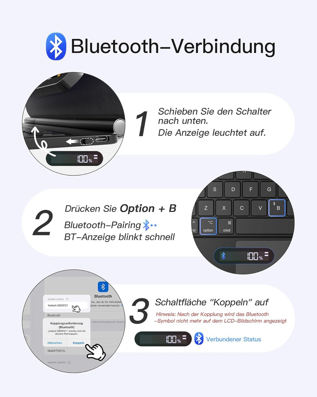 Inateck Magic Keyboard für iPad Pro 11 2024 M4 Hülle mit Tastatur, 30 Min Schnelles Laden,LED Smart