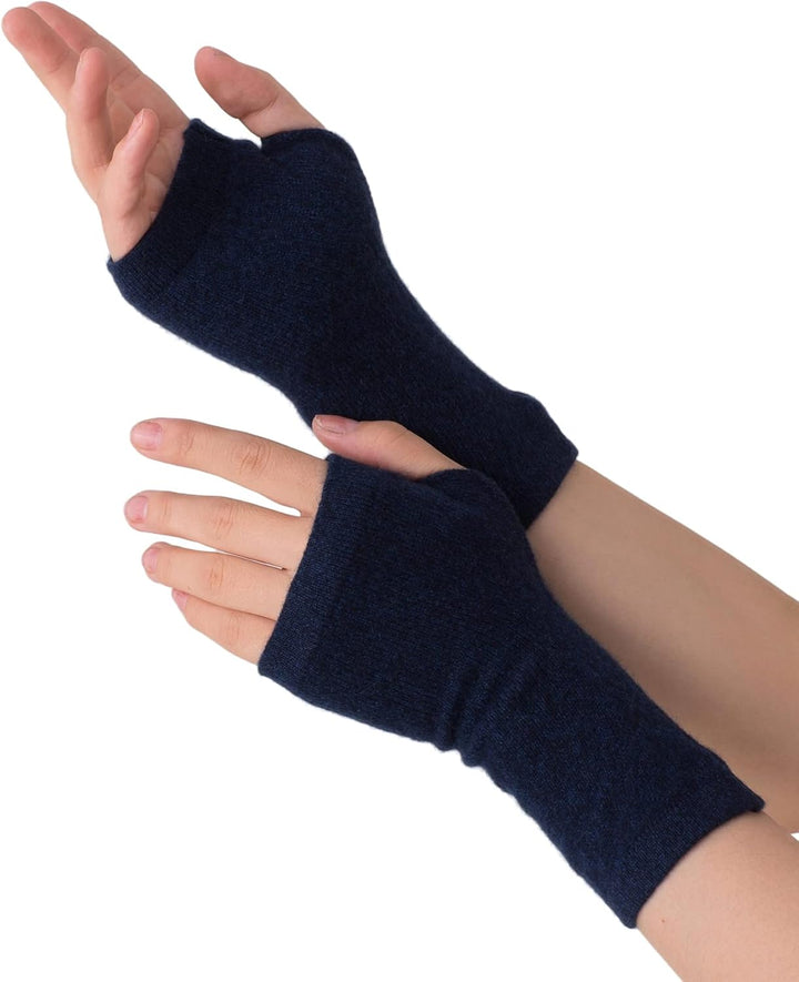Kaschmir-Wolle Damen Pulswärmer fingerlose Handschuhe Hand-Stulpen 19 cm X 10 cm dunkelblau meliert