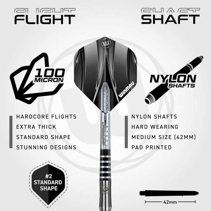 WINMAU Sniper 23 Gramm Professionelles Wolfram-Dart-Set mit Flights und Schäften (Shafts)