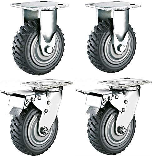 4PCS Schwerlastrollen 200mm Transportrollen Möbelrollen Vollgummi Rollen mit Bremse 360°Grad drehbar