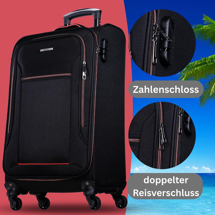 NOWI Sevilla Weichschalen Trolley L – Mittelgrosser Stoff Koffer 50L mit 4 Rollen &amp; Zahlenschloss |