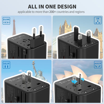 EPICKA Reiseadapter Weltweit, GaN Universal Reisestecker 70W PD Schnellladegerät, Travel Adapter mit