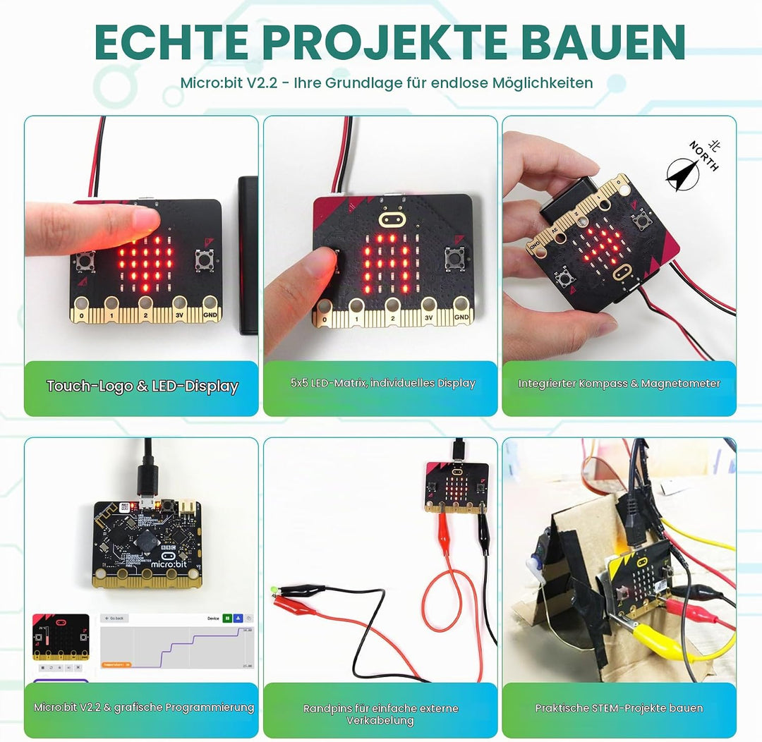 KEYESTUDIO BBC Micro:bit Basic Starter Kit mit Micro Bit V2.2, grafischer Programmierung, integriert