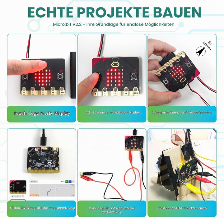 KEYESTUDIO BBC Micro:bit Basic Starter Kit mit Micro Bit V2.2, grafischer Programmierung, integriert