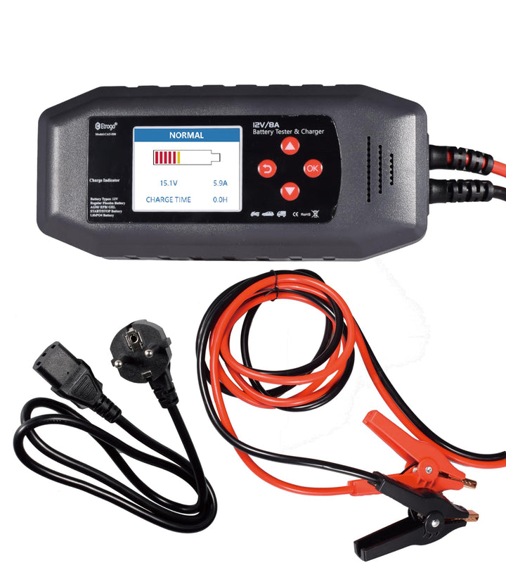 Smart Auto Batterie Ladegerät 12V 8A und Auto Batterie Tester,Multi-Languga Schnittstelle,Multi-Funk